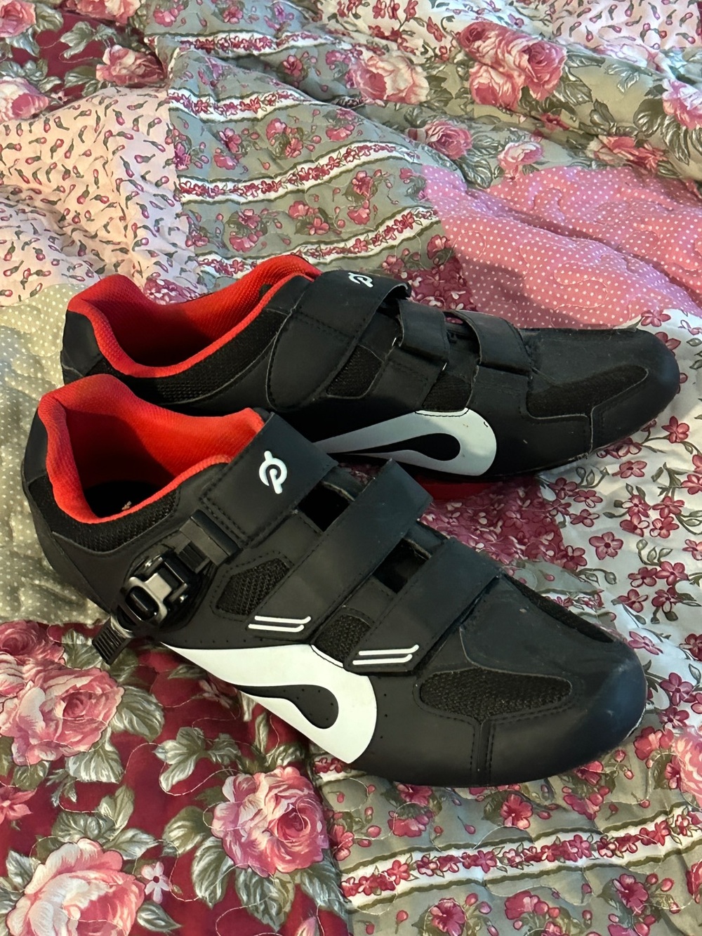 Peloton Black and Red Men's Cycling Shoes with White Accent